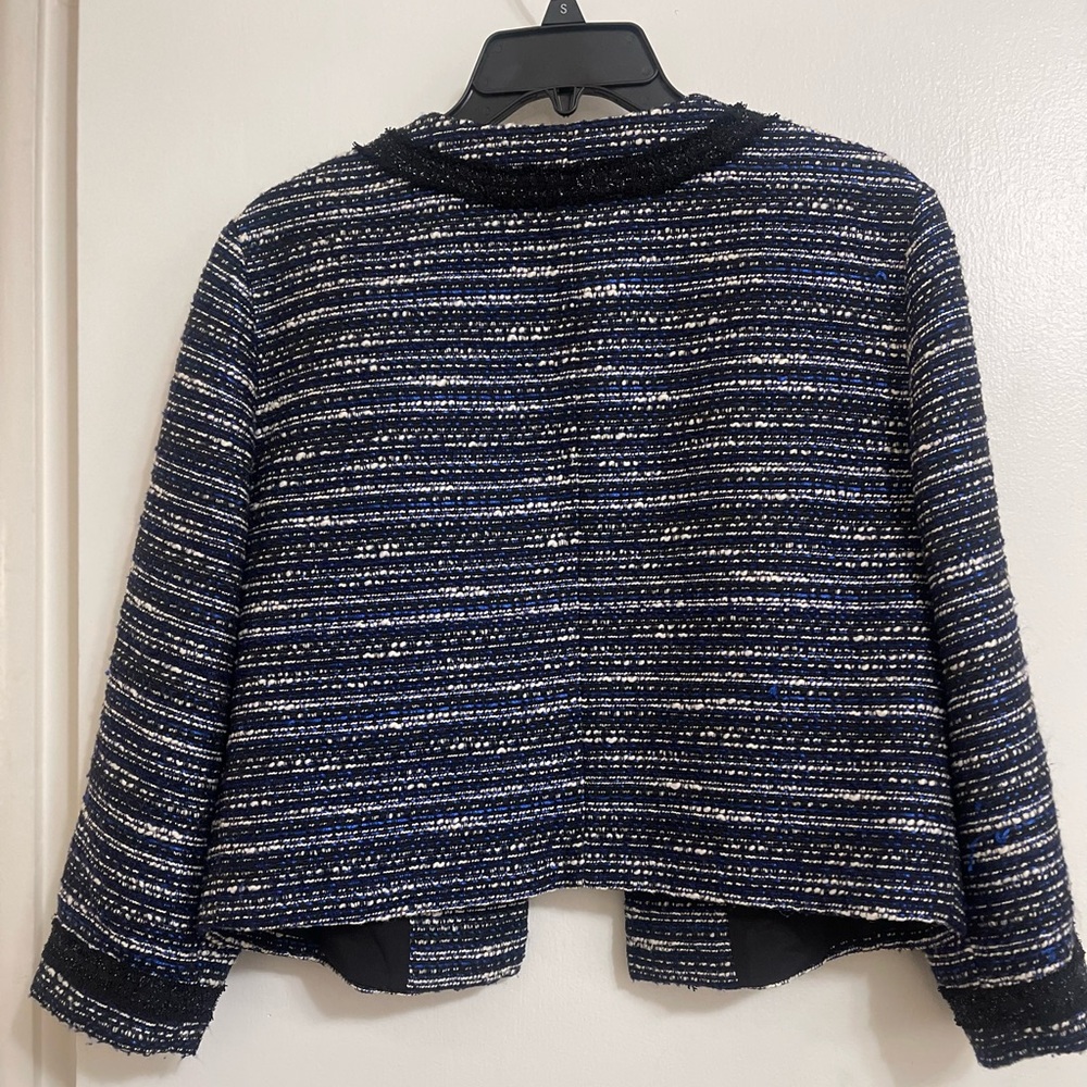 Karl Lagerfeld Open Front Blazer Blue Collarless Size Large - Picture 4 of 6